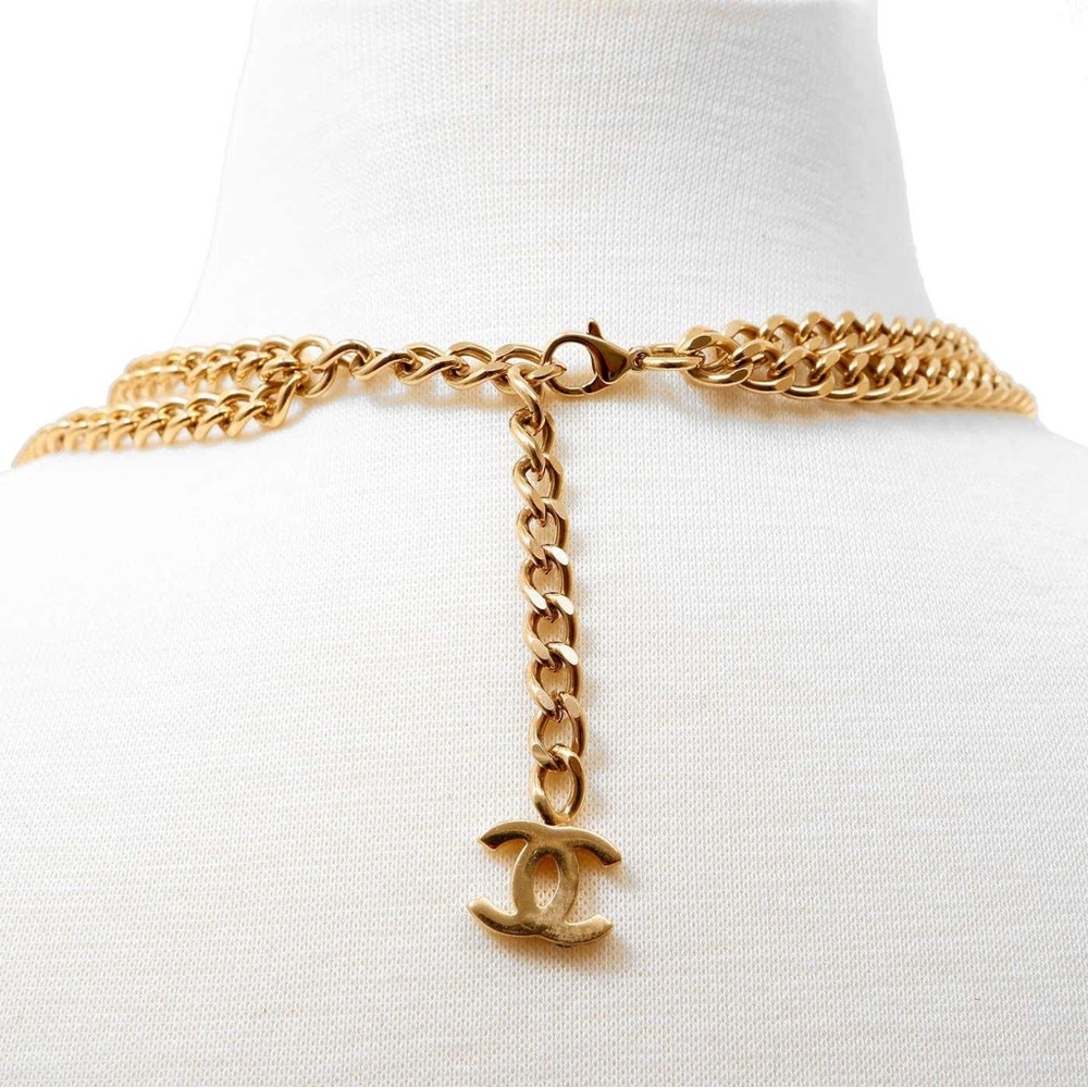 Authentic COCO CHANEL pink Rhinestone gold belt chain 75cm - Picture 12 of 15